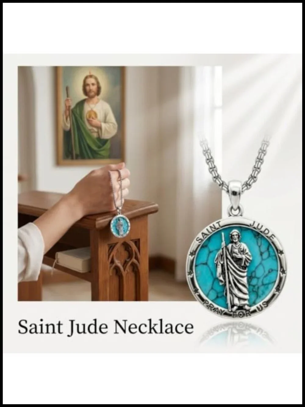 Saint Jude Medal Pendant Necklace Stainless Steel Chain Religious Jewelry